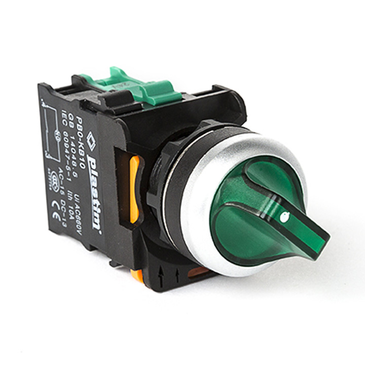 картинка Переключатель PLASTIM с подсветкой, с фиксацией, 2 положения, схема 0-1, 1NO. AC/DC 24 В. (Зеленый), арт. PB0-AK123B5 от Интернет-магазина promistrade.by