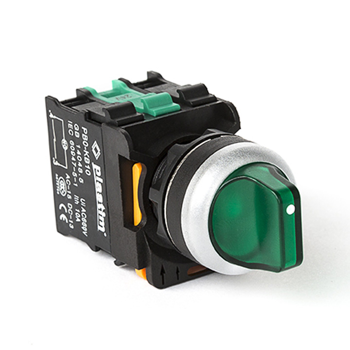 картинка Переключатель PLASTIM с подсветкой, с фиксацией, 3 положения, схема 1-0-2, 2NO. AC 230 В. (Зеленый), арт. PB0-AK133M5 от Интернет-магазина promistrade.by