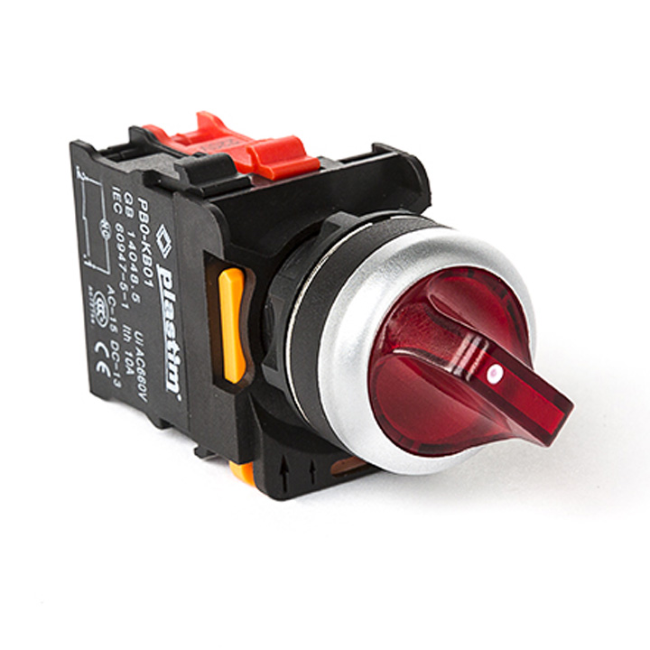 картинка Переключатель PLASTIM с подсветкой, с фиксацией, 2 положения, схема 0-1, 1NC. AC/DC 24 В. (Красный), арт. PB0-AK124B5 от Интернет-магазина promistrade.by