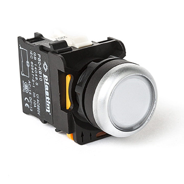 картинка Кнопка управления PLASTIM с подсветкой, 1NO, AC 230 В. (Белый), арт. PB0-AW31M5 от Интернет-магазина promistrade.by