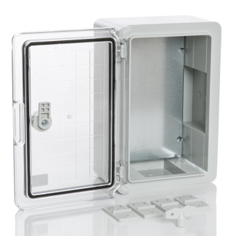 Пластиковый шкаф с монтажной панелью PLASTIM, IP65. УХЛ1., 200х300х130, прозрачная дверца арт. PP3011