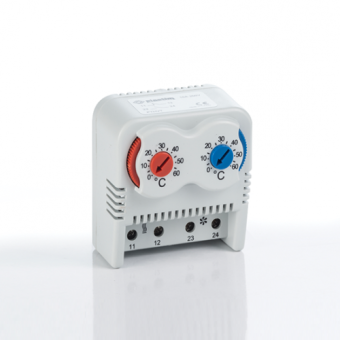 Сдвоенный термостат PLASTIM NC+NO (обогрев и охлаждение) (0 ..+60) °C на DIN-рейку арт. PTHVT