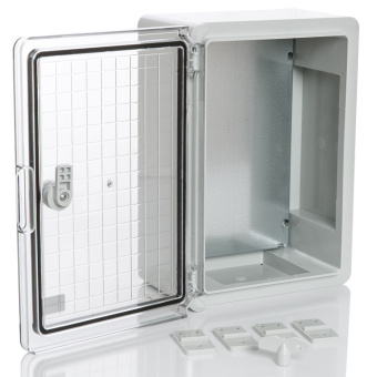 Пластиковый шкаф с монтажной панелью PLASTIM, IP65. УХЛ1., 250х350х150, прозрачная дверца арт. PP3012